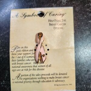 Gold and Pink Ribbon Brooch by